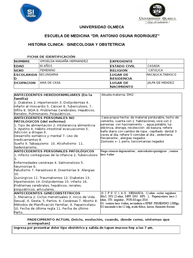 Historia Clinica Ginecologia Unam PDF Especialidades Medicas Enfermedades y trastornos