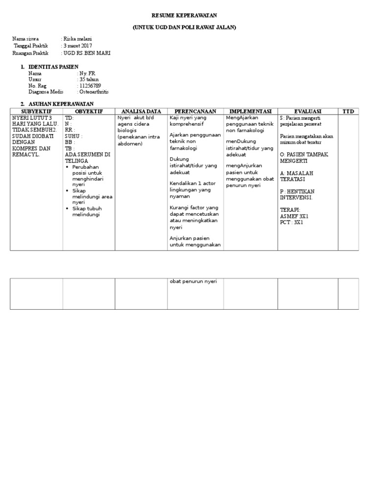 Resume Keperawatan Contoh