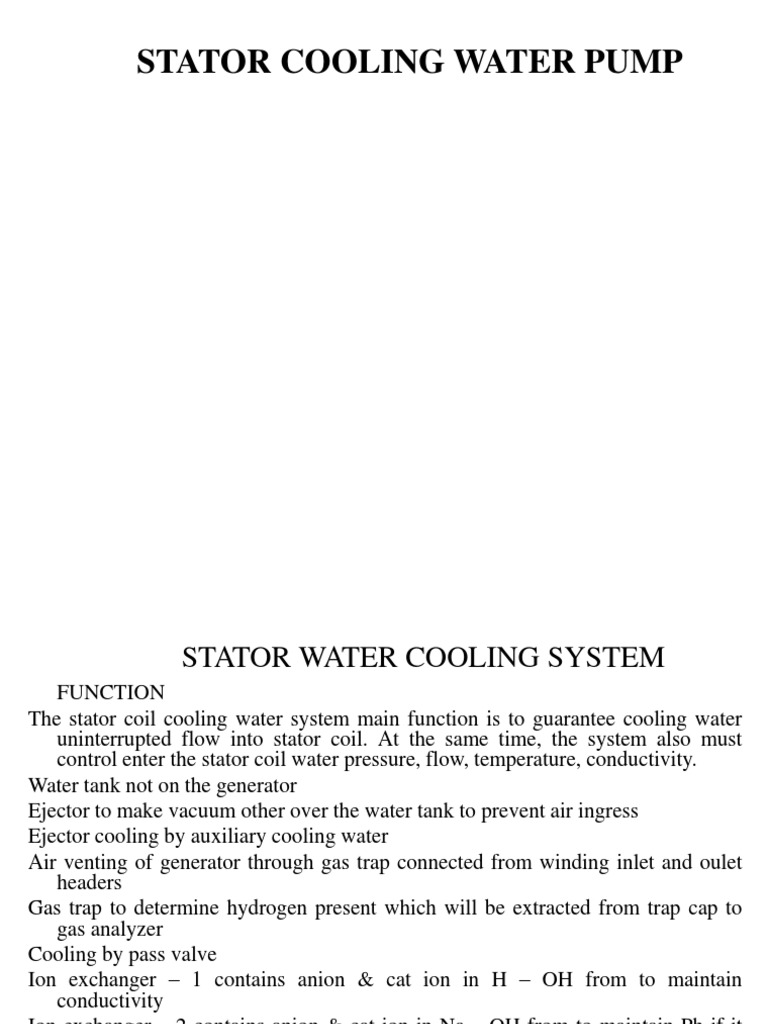 Stator Cooling Pump PDF Water Ion
