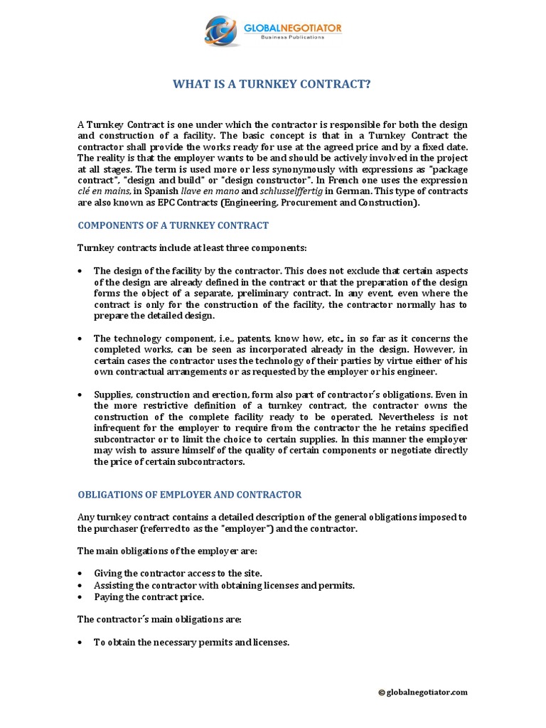 Turnkey Contract PDF Employment Government Information