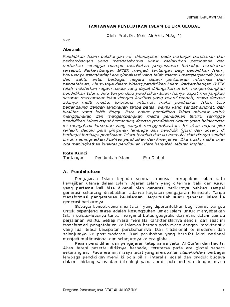 Artikel 1 Tantangan Pendidikan Islam Di Era Global Pdf
