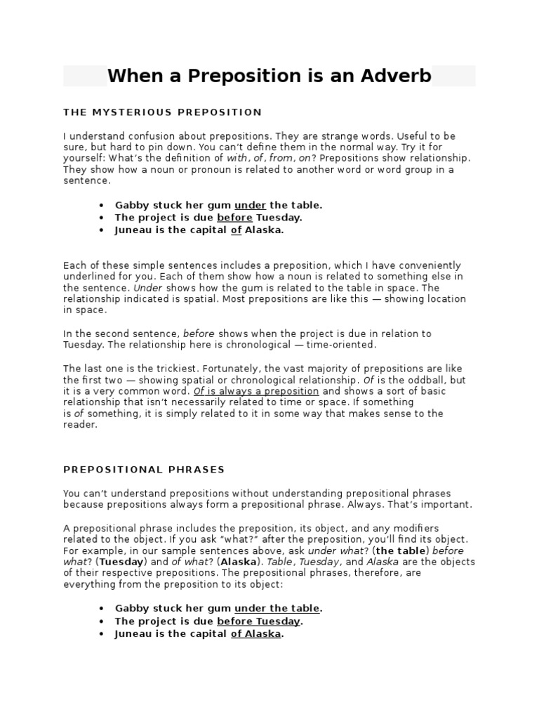 Preposition Or Adverb Preposition And Postposition Adverb