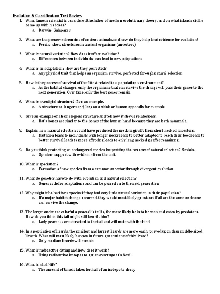 Evolution Test Review answers2.pdf Natural Selection Evolution