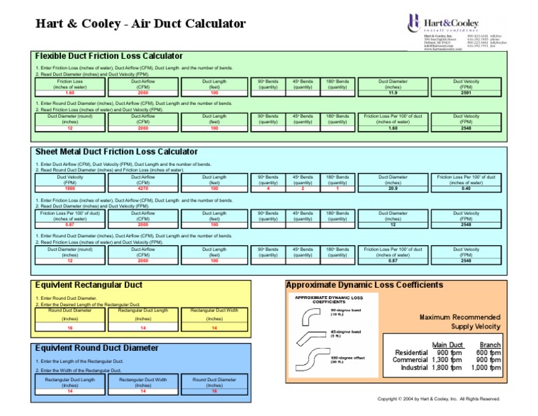 Air Duct Calculator PDF Duct (Flow) Fluid Mechanics