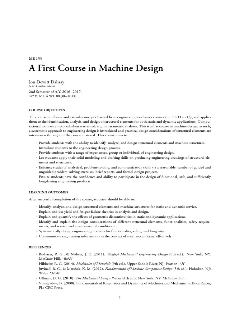 Introduction to Machine Design Course | PDF | Engineering Design ...