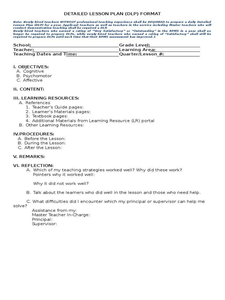 DLP Format for Newly Hired Teachers | PDF