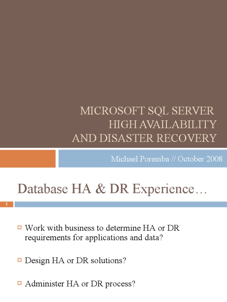 SQL Server High Availability PDF Databases Backup