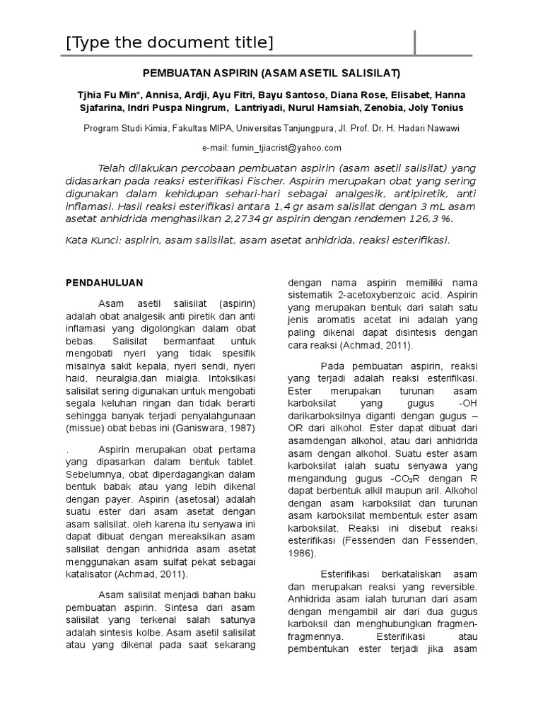 Pembuatan Aspirin Laporan PDF