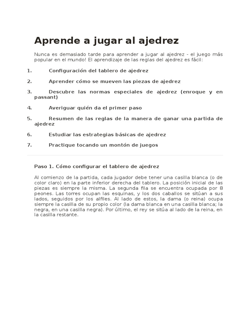 Aprende A Jugar Al Ajedrez | PDF | Ajedrez | Juegos de habilidad mental