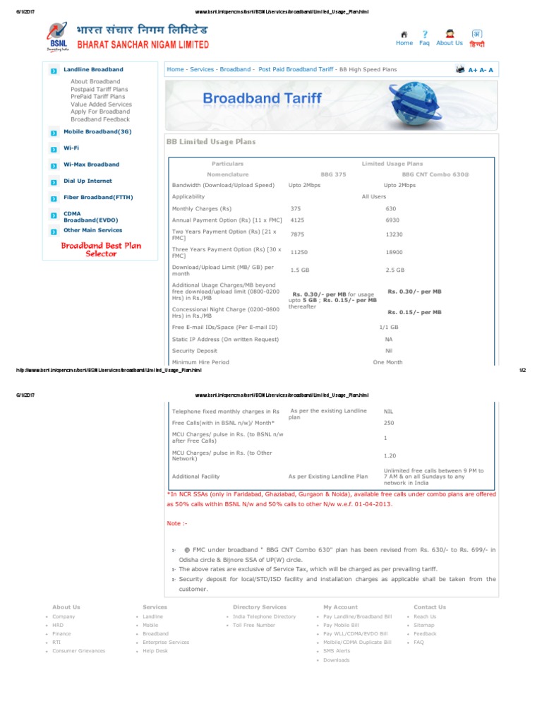 BSNL Internet and Broadband Plans 2023 | PDF | Internet Access | Networks