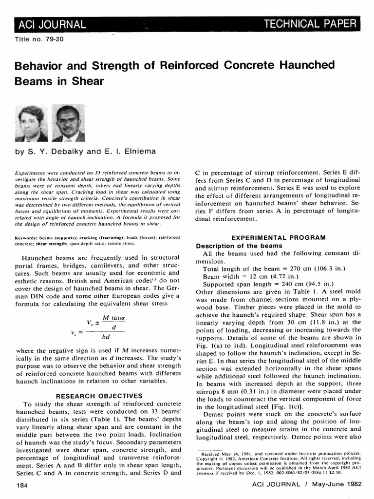 Behavior and Strength of Reinforced Concrete Haunched Beams in Shear | PDF