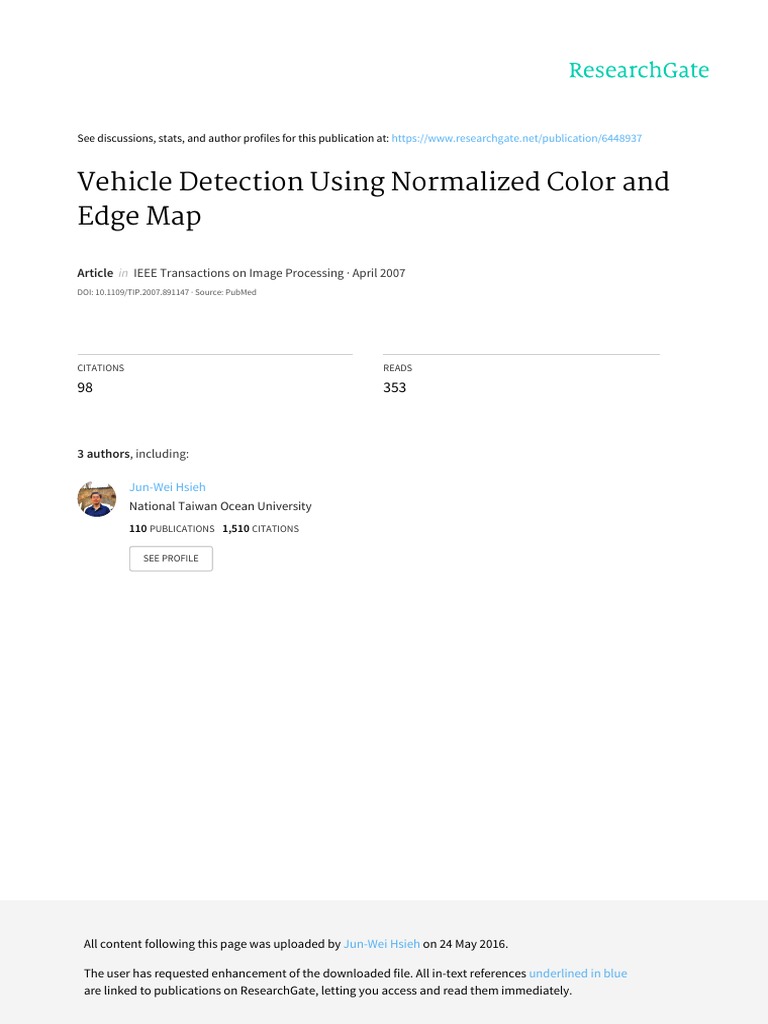 Vehicle Detection Using Normalized Color and Edge | PDF | Eigenvalues ...