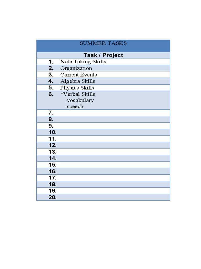 Summer Tasks | PDF | Art