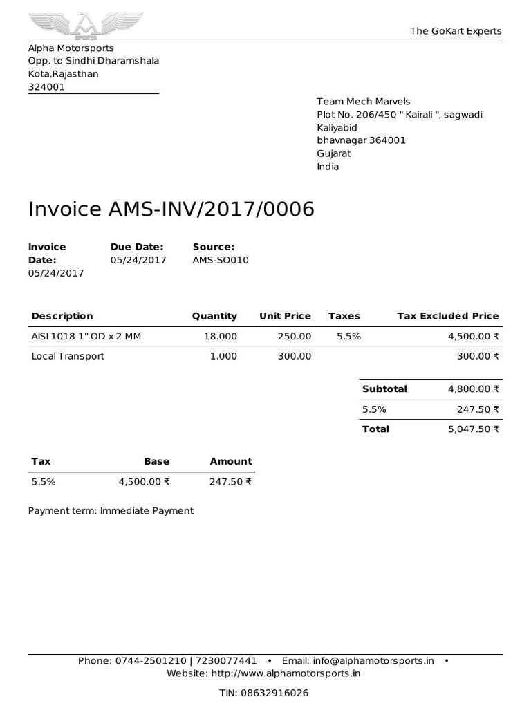 Invoice AMS-INV/2017/0006 Details | PDF