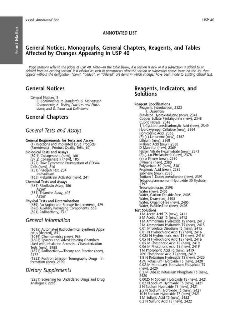 Usp 40 Annotated List PDF | PDF | Tablet (Pharmacy) | Sodium Hydroxide