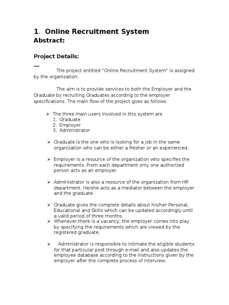 Online Recruitment System PROJECT | PDF | Recruitment | Feasibility Study