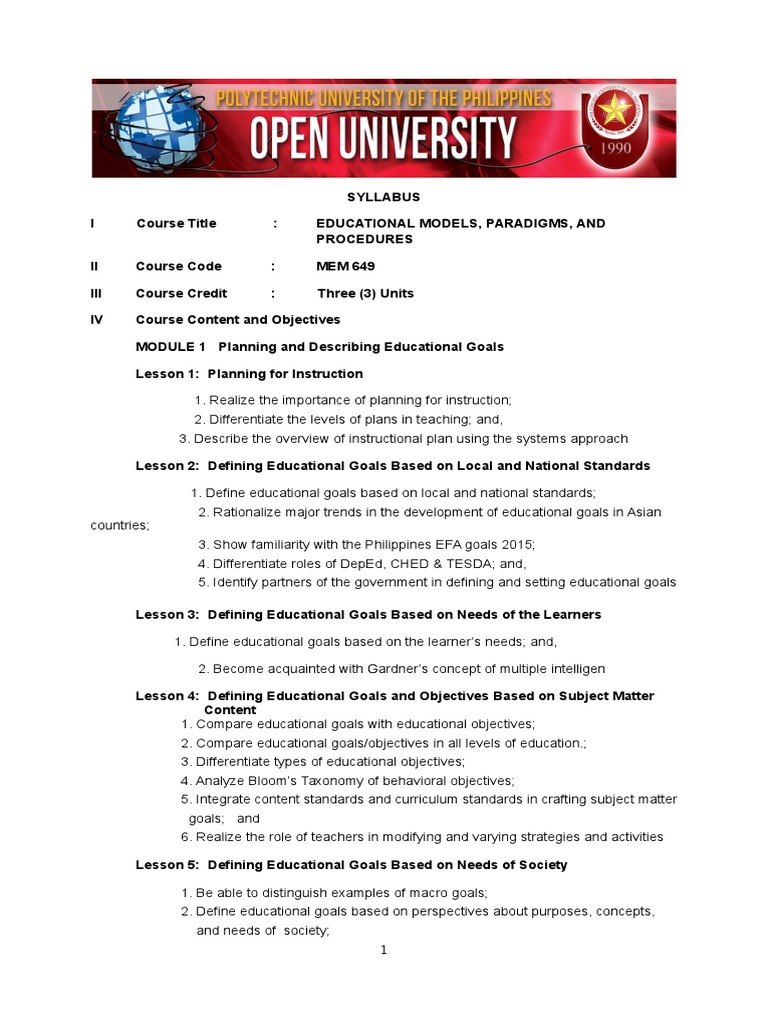 MEM 649 Educational Models, Paradigms, and Procedures PDF Lesson