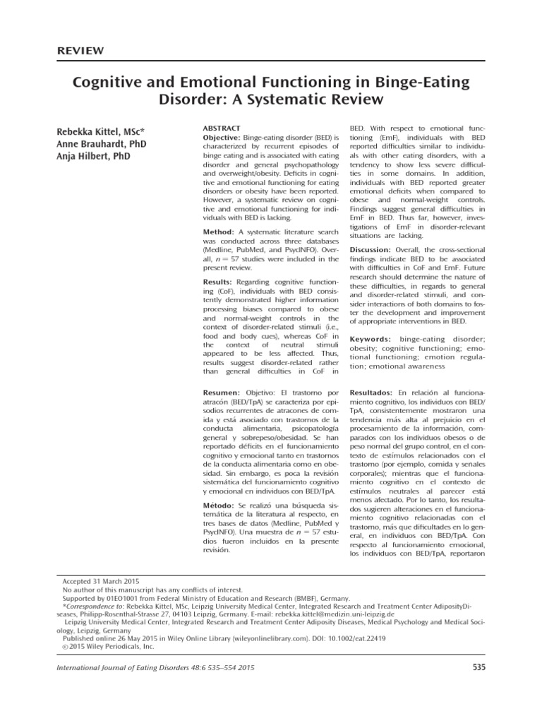 Cognitive and Emotional Functioning in Binge-Eating Disorder: A ...