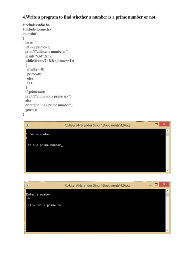 4.write A Program To Find Whether A Number Is A Prime Number or Not | PDF