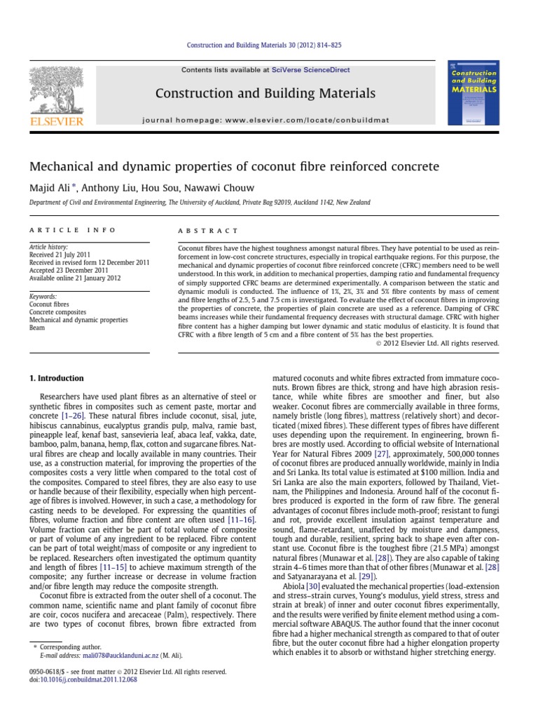 Coconut Fibre Reinforced Concrete Properties | PDF | Strength Of ...