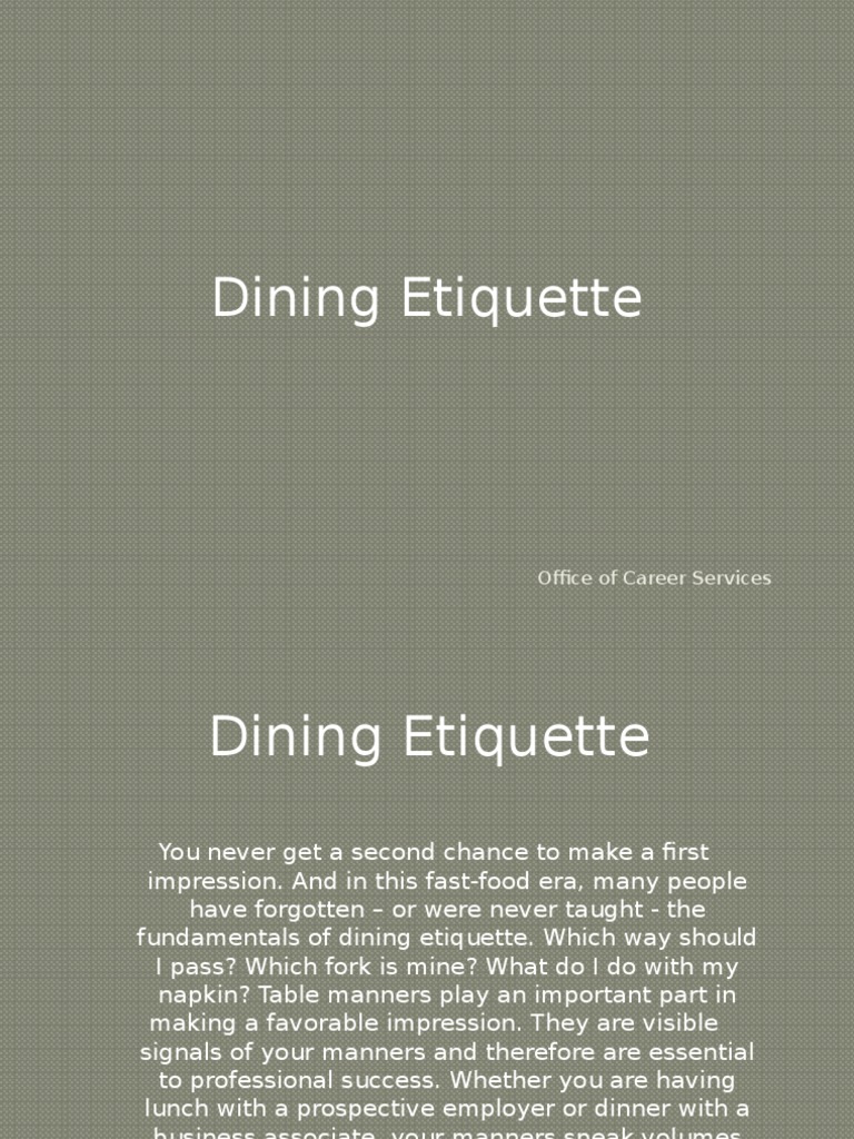 Dining Etiquette PDF Tableware Etiquette