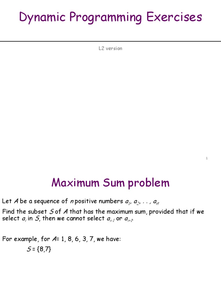 Dynamic Programming Exercises: L2 Version | PDF | Theoretical Computer ...