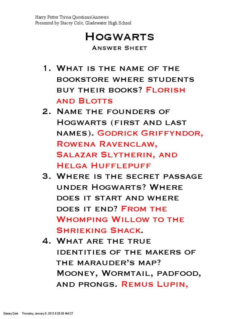 Harry Potter Quiz Questions And Answers Quiz