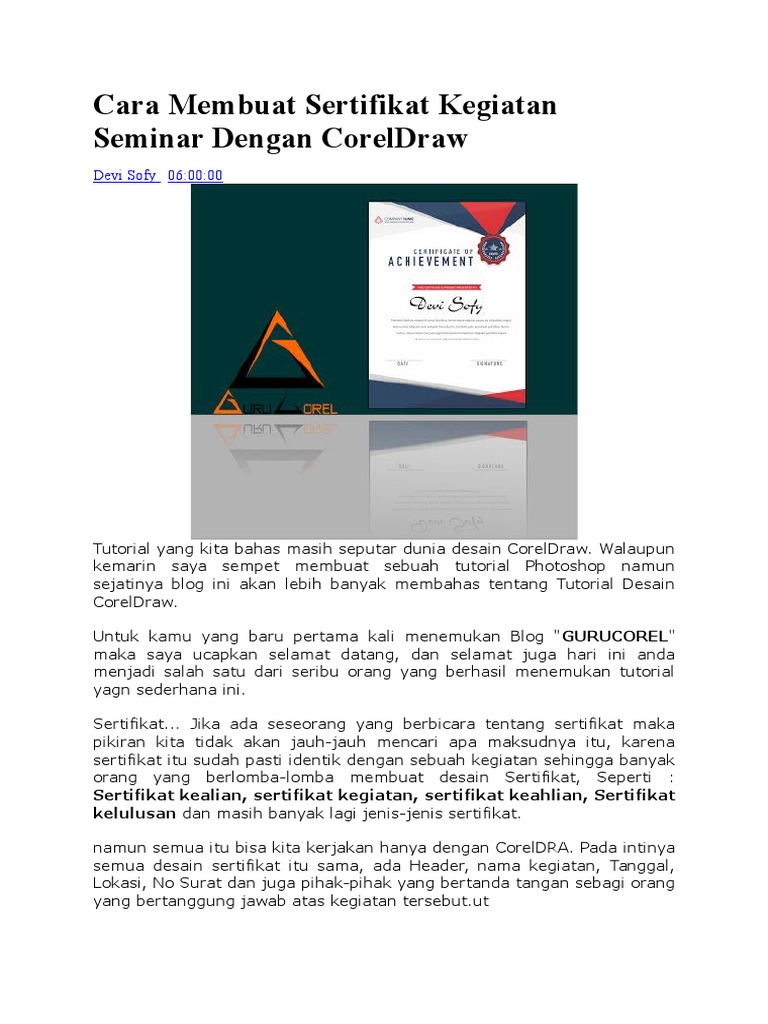 Cara Membuat Sertifikat Kegiatan Seminar Dengan CorelDraw