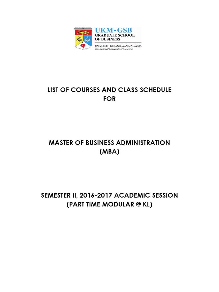 MBA Course Schedule 2016-2017 | PDF | Master Of Business Administration ...