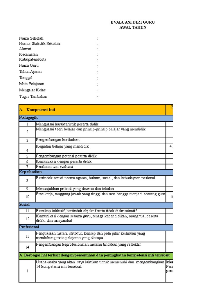 Format-Evaluasi-Diri-Guru-Dan-Tugas-Tambahan-Pkg | PDF