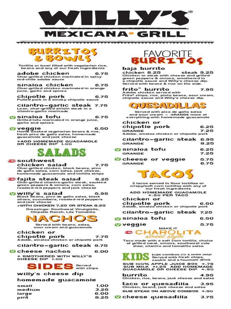 Willys Menu PDF PDF Burrito Taco