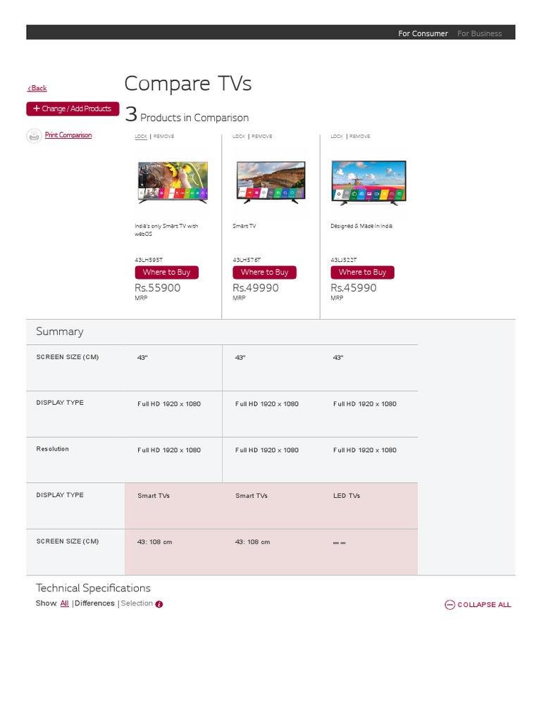 LG TV Comparison PDF