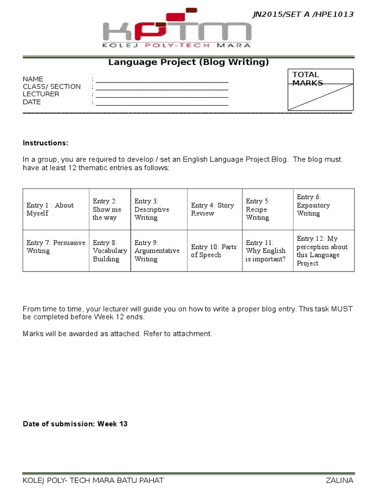 English Language Project Blog Guide | PDF | Symbols | Learning