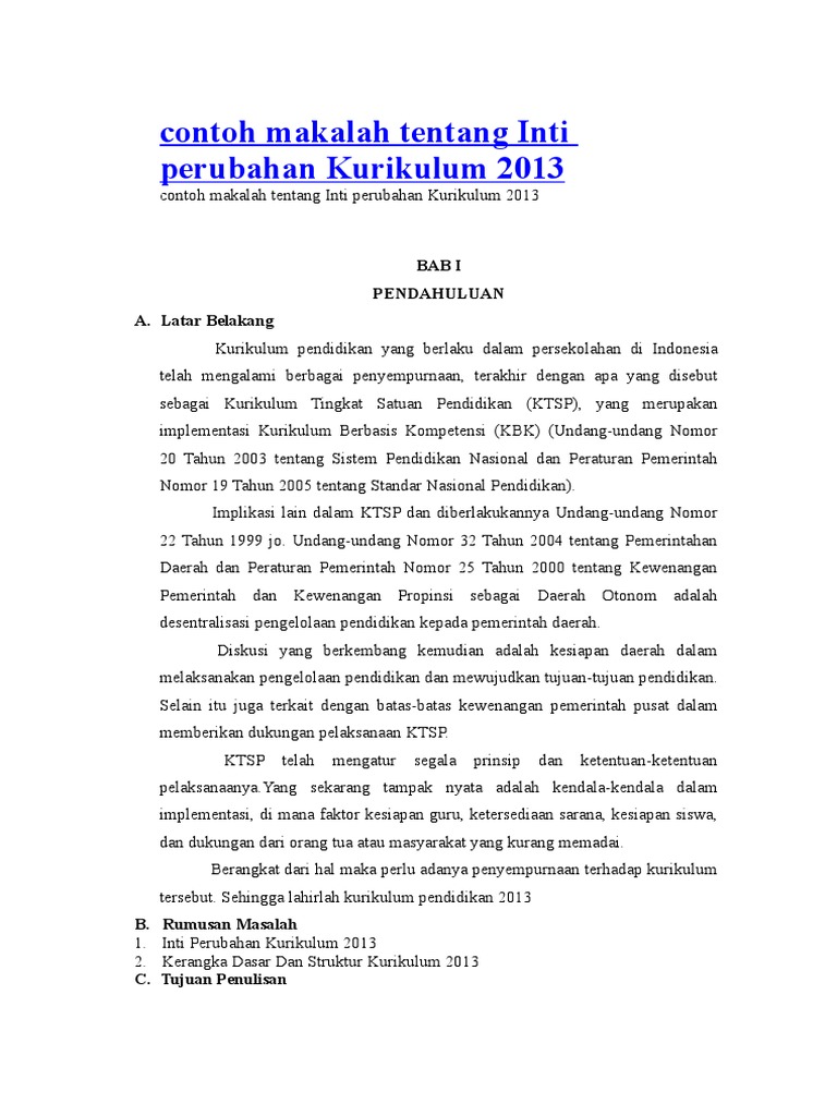 contoh makalah tentang Inti perubahan Kurikulum 2013.doc