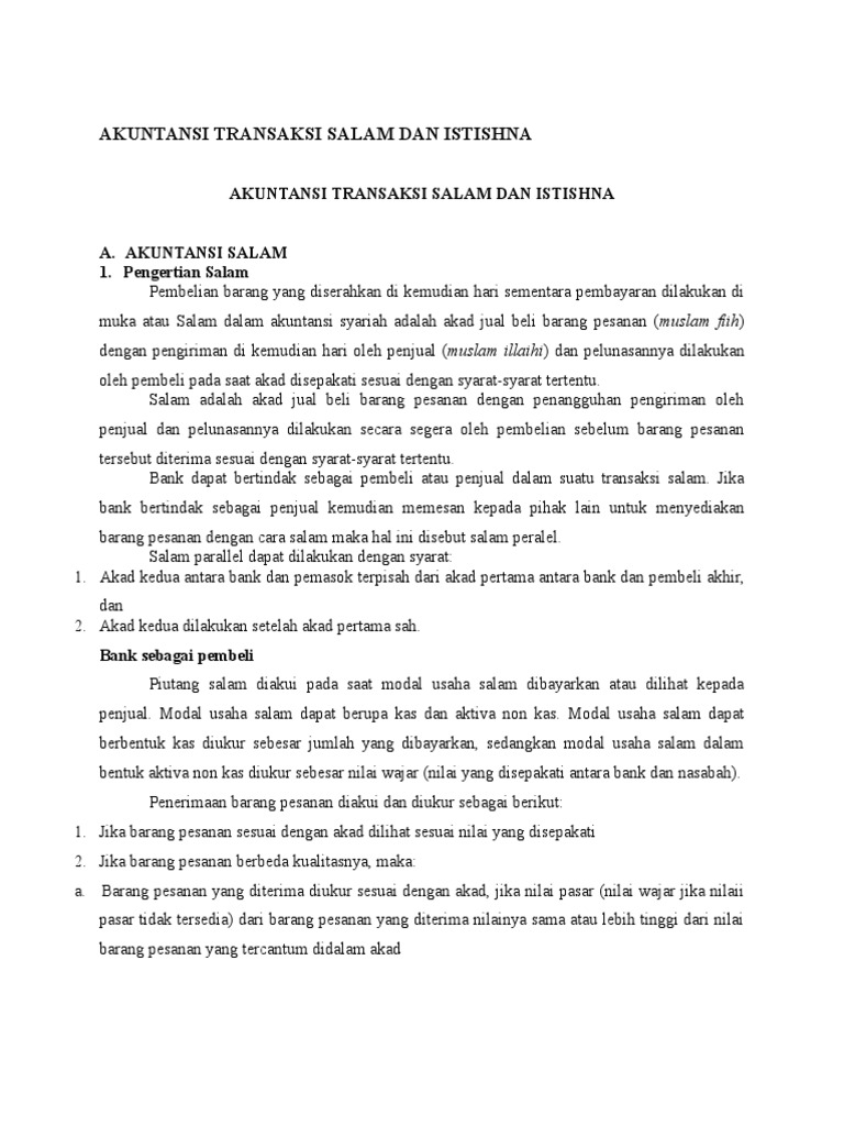 Akuntansi Transaksi Salam Dan Istishna