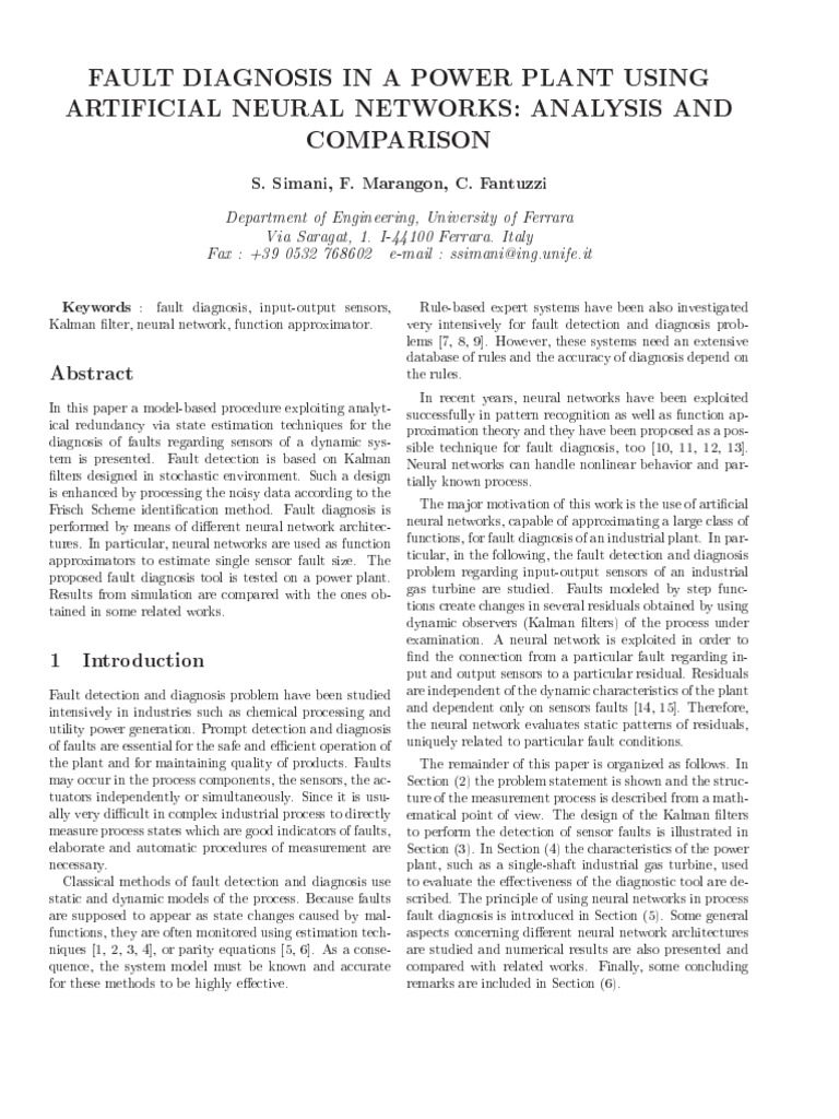 Fault Diagnosis in Power Plants Using ANN | PDF | Artificial Neural ...