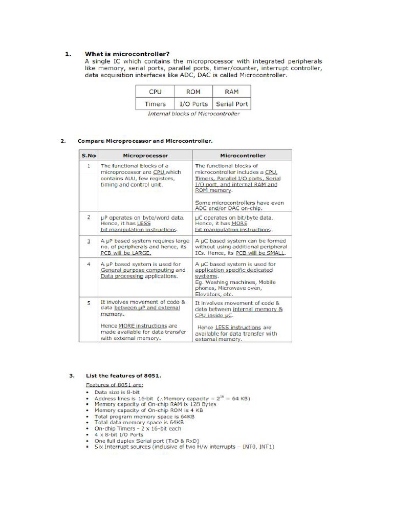 Microcontroller Lab Viva Questions & Answers PDF Computer Hardware