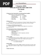 V Semester (Eee) Linear Integrated Circuits Two Marks: WWW - Vidyarthiplus.In