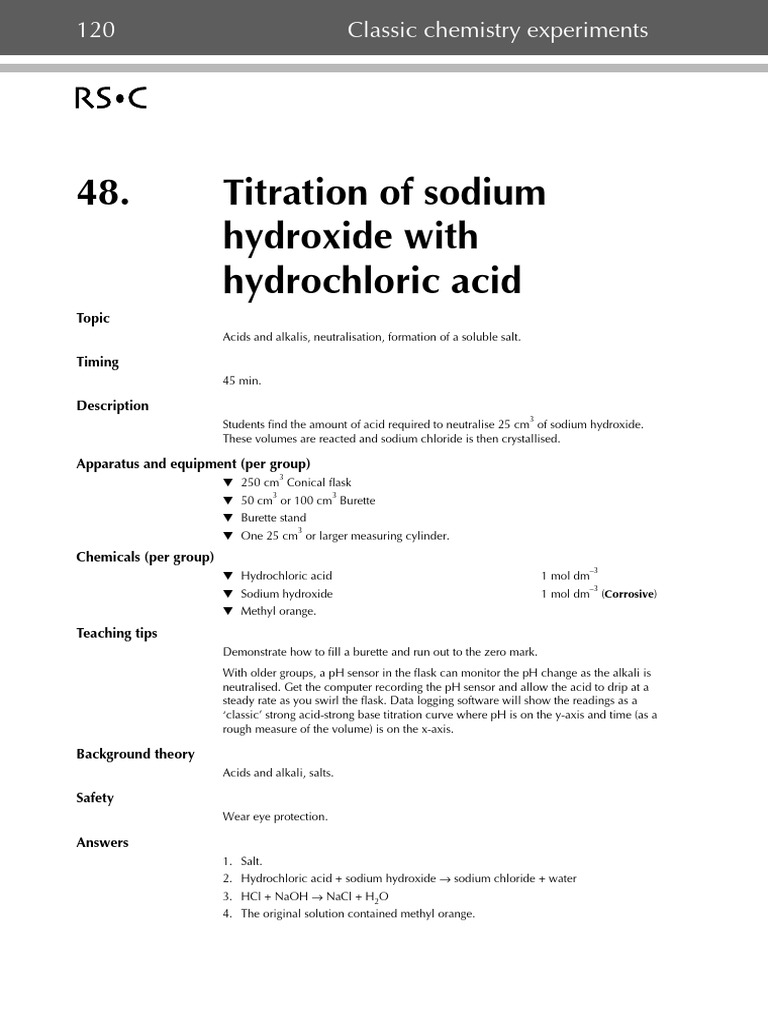 Cce-48-Titration of Sodium Hydroxide With Hydrochloric Acid | PDF ...