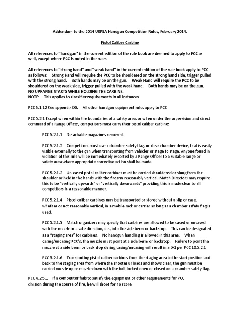 Pcc Rules Addendum Handgun Military Technology