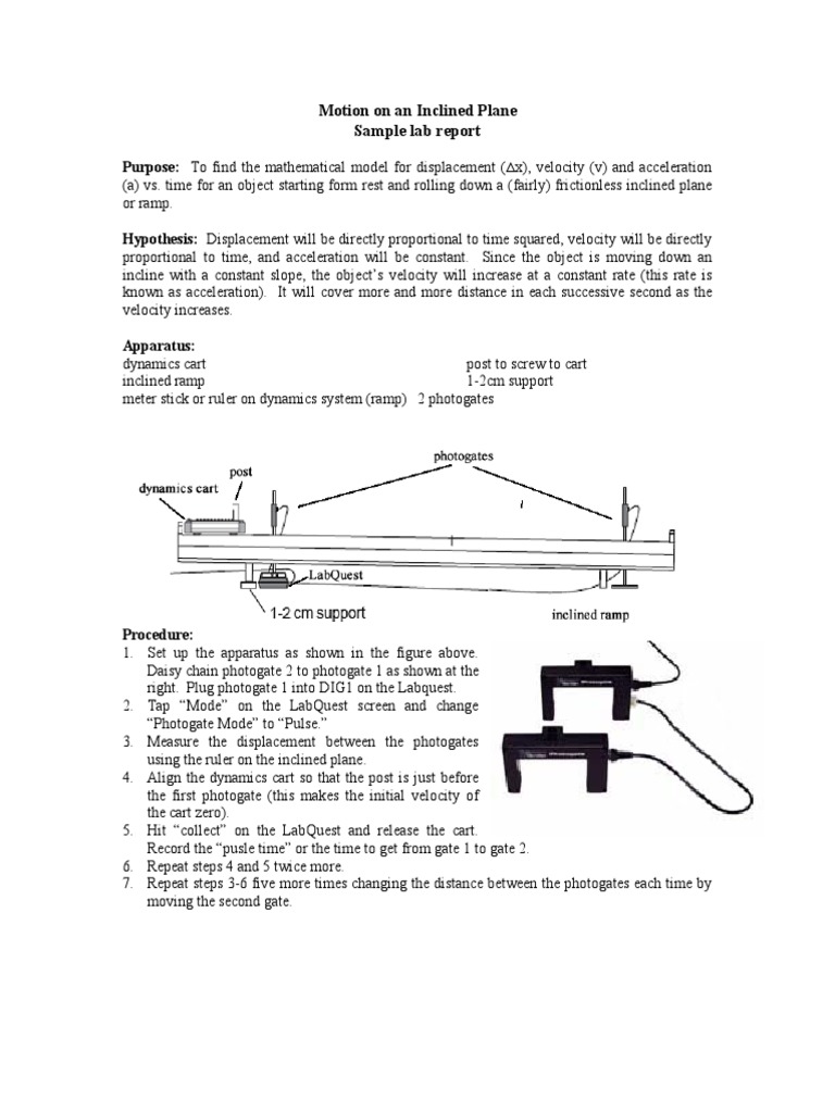 Inclined Plane Lab Report Velocity Acceleration