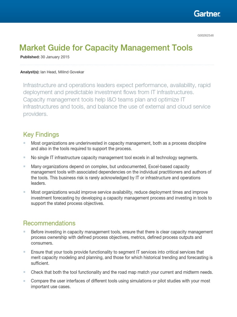 Market Guide For Capacity Management Tools: Key Findings | PDF | Cloud ...