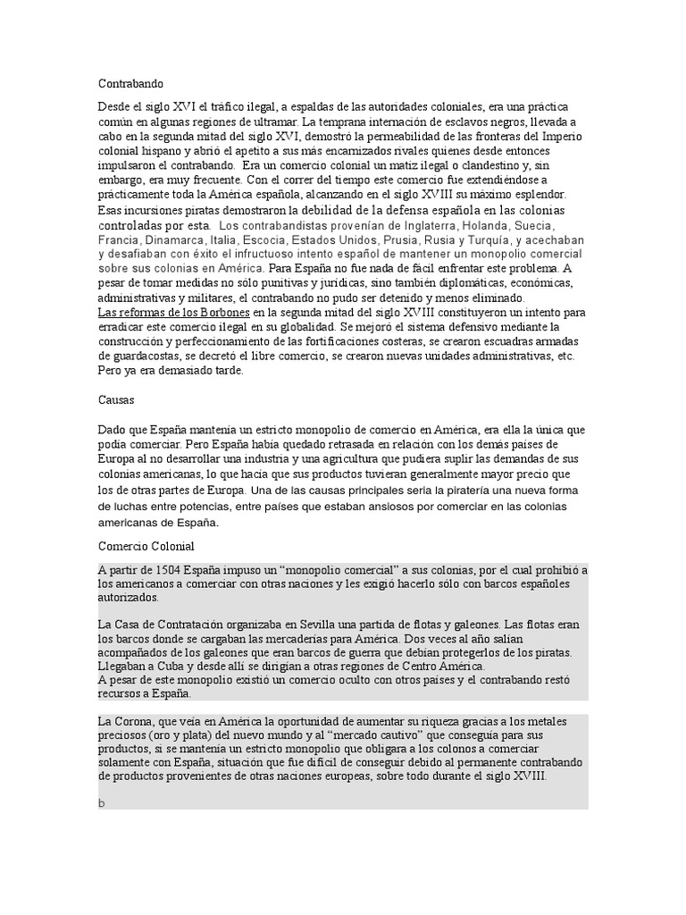 Contrabando en la época colonial española | PDF | España | Comercio