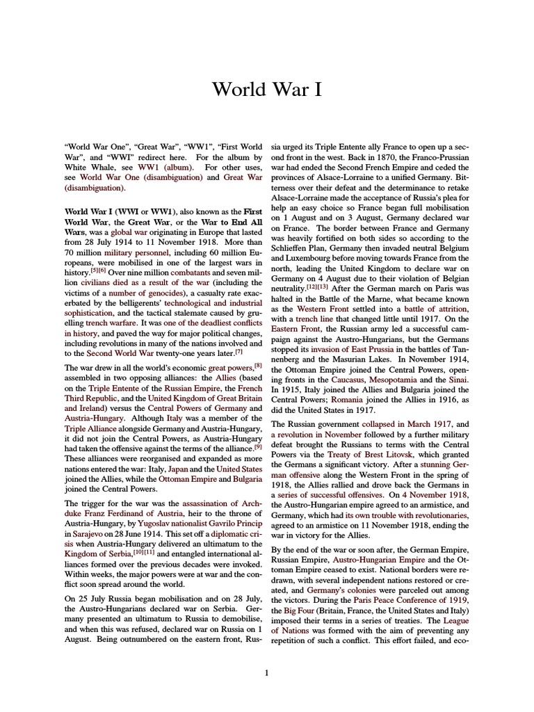 World War I | PDF | Allies Of World War I | Central Powers