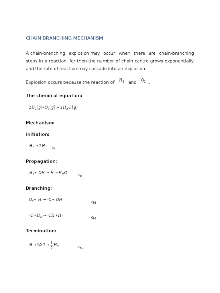 Chain Branching Mechanism PDF Hydrogen Chemical Process Engineering