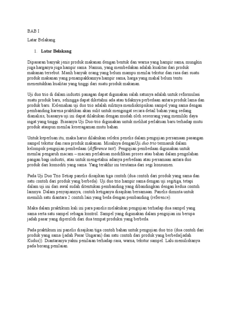 Laporan Uji Duo Trio Susu | PDF