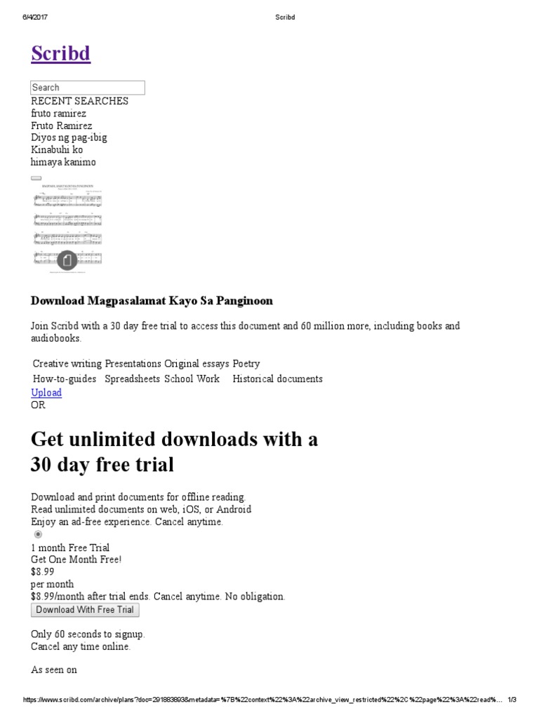 Scribd: Get Unlimited Downloads With A 30 Day Free Trial | PDF