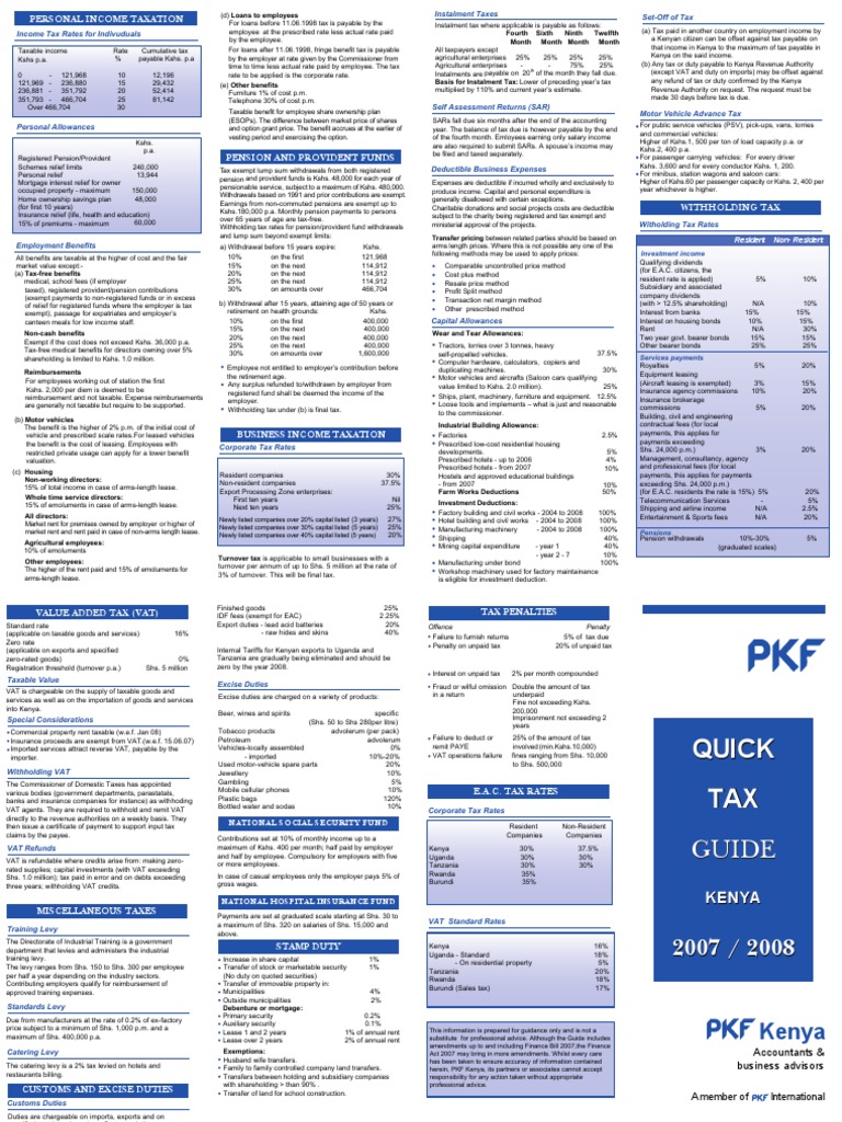 Kenya Tax Card PDF Withholding Tax Taxes