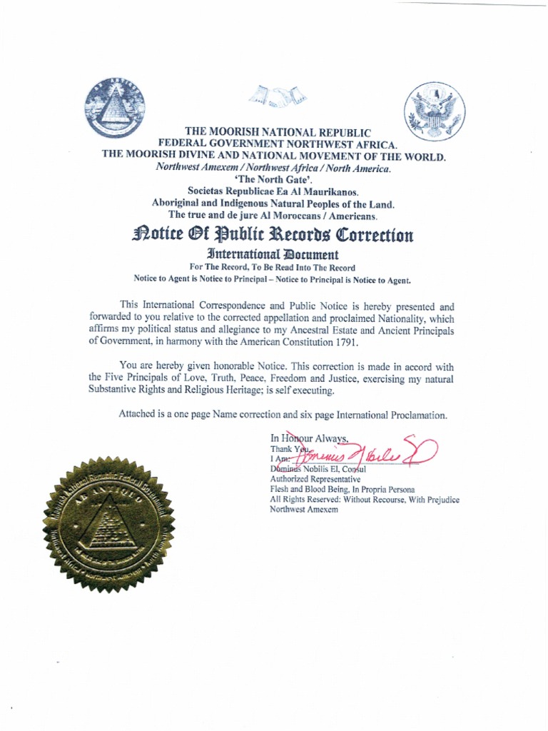 Proclamation, Declaration Status Correction PDF