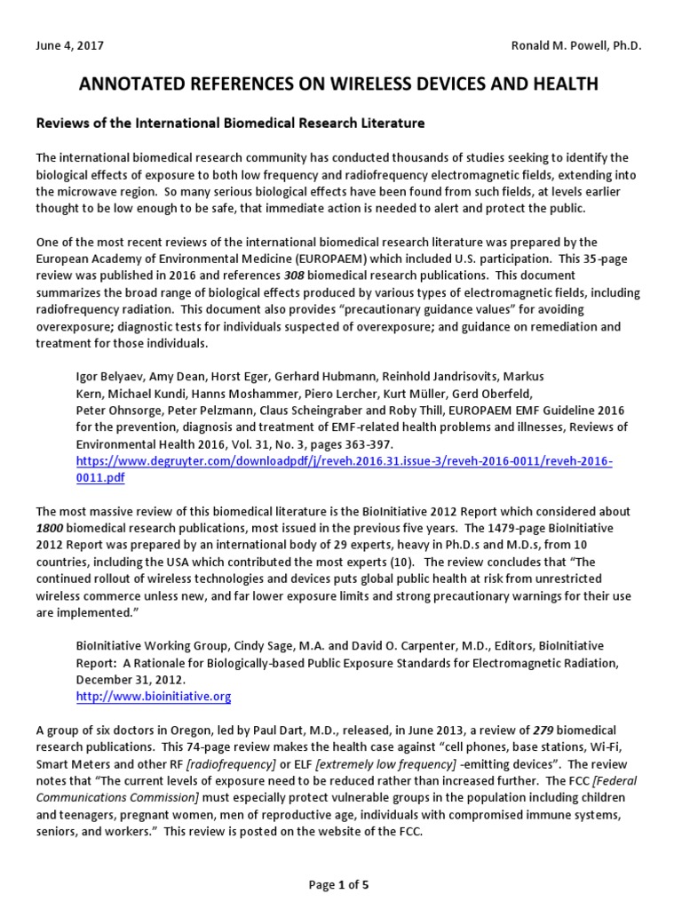 Annotated References On Wireless Devices and Health | PDF | Federal ...